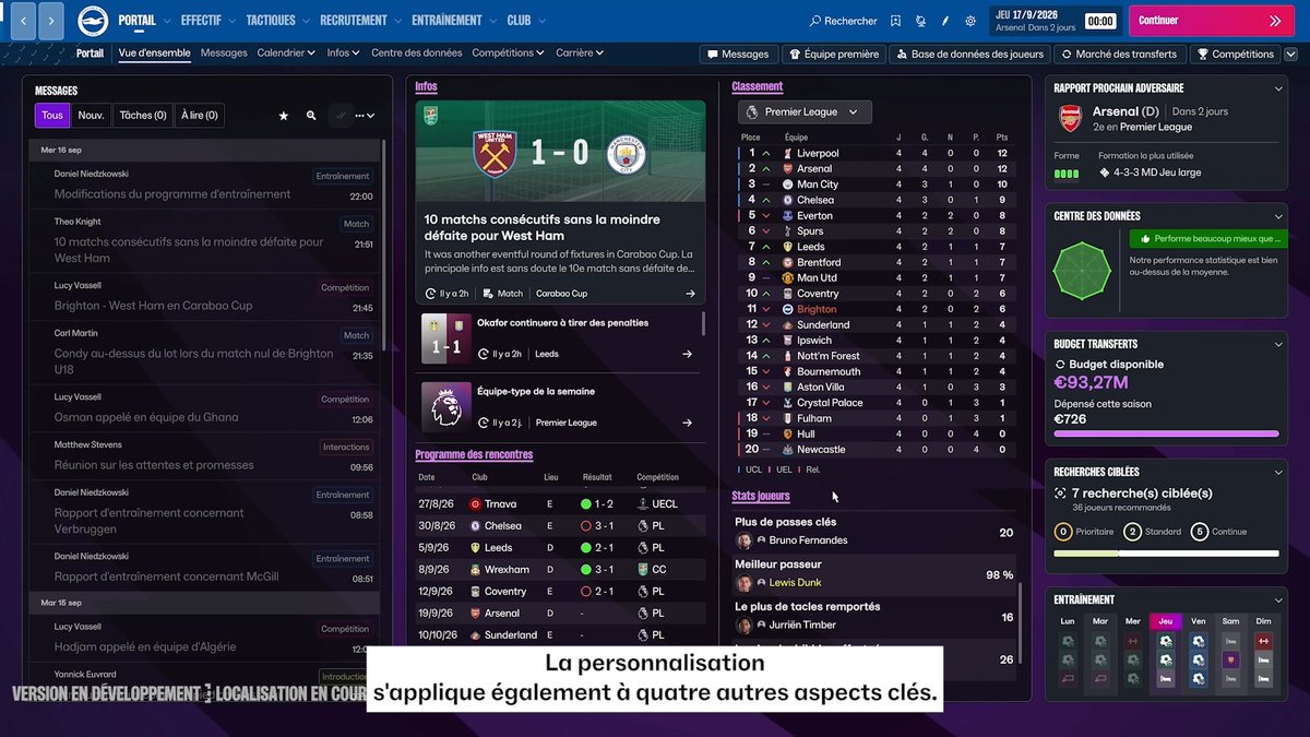 Personnalisez les informations affichées en fonction de vos préférences de jeu dans #FM27 Réorganisez vos favoris ou échangez les tuiles pour les adapter à ce qui compte le plus pour vous en tant qu'entraîneur 👇