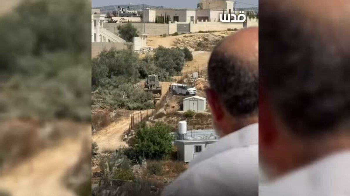 A devastated Palestinian man watches as the israelis uproot his olive trees in Beit Umrin, just northwest of Nablus, destroying his livelihood