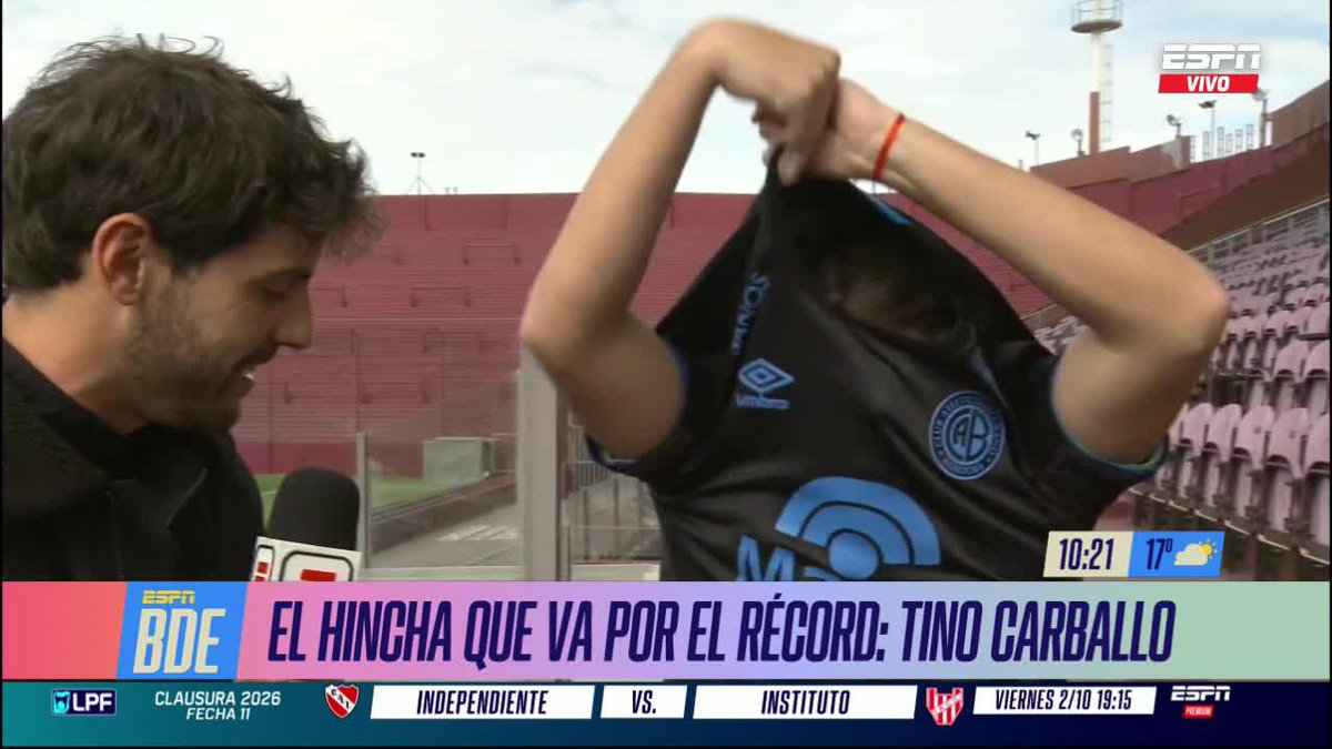 AUNQUE USTED NO LO CREA Tino Carballo, el hincha que va por el récord. ¡Es socio de 10 clubes y quiero serlo de todos antes de abril! 📺 Mirá #BuenDíaESPN por ESPN en el Plan Premium de Disney+ Latinoamérica