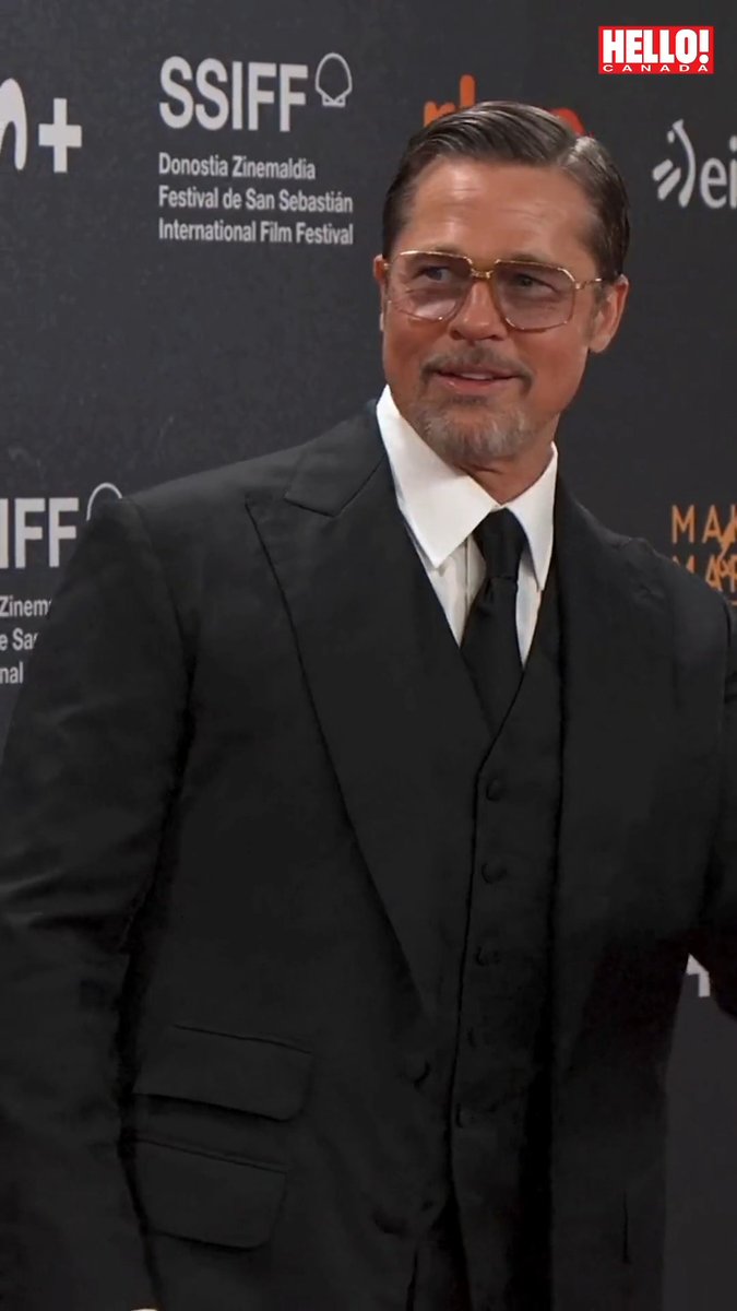 Brad Pitt ran off the red carpet to get his girlfriend Ines de Ramon to join him 🥰 The couple turned the screening of the Hollywood star's new film 'Heart Of The Beast' during the San Sebastian International Film Festival into a glamorous date night, Ines stunning in a green lace illusion dress 🌟 Adorable couple! 📽️ : Getty #bradpitt