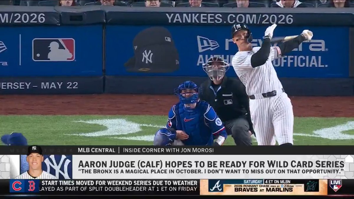 “If you're the Yankees, you want every possible right-handed bat on your roster [against the Red Sox]...” Jon Morosi shares more on Aaron Judge's hope to be in right field for the Wild Card Series and two more Yankee veterans nearing a return to the field.