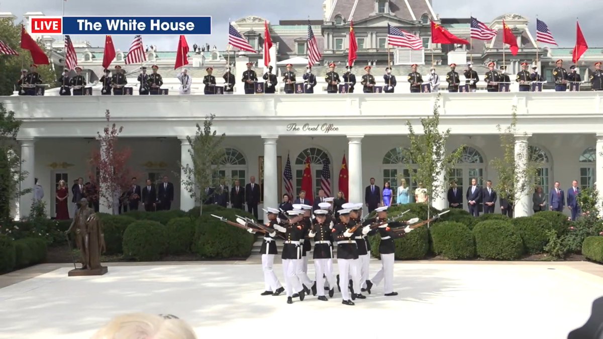 HAPPENING NOW: THE USMC SHOW CHINA HOW IT IS DONE! President Donald J. Trump and Xi Xinpinng participating at the White Houses's MILITARY in review. The USMC putting on a remarkable display of might!