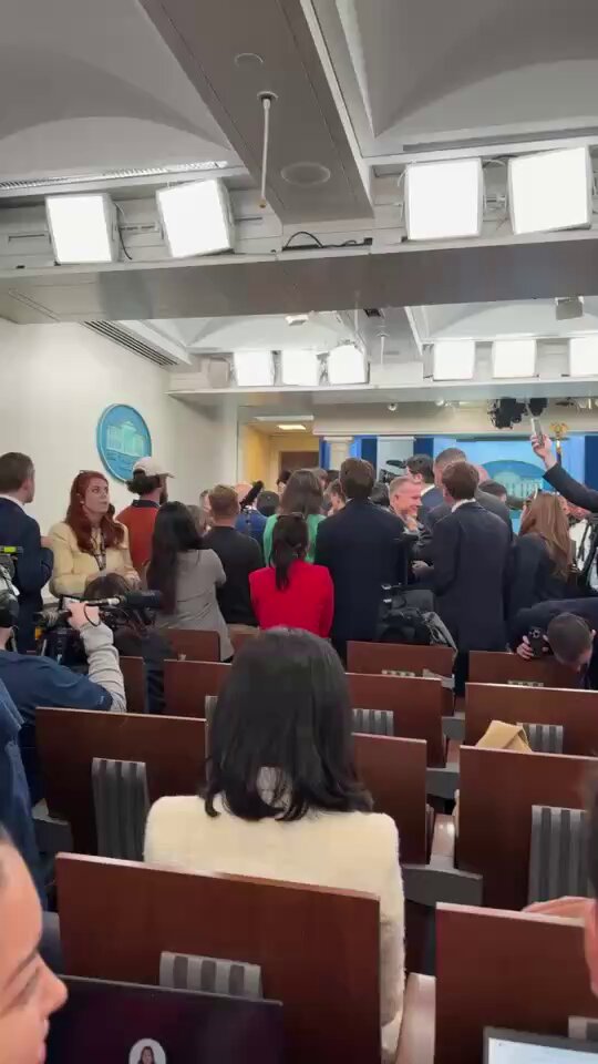 Chaos in the press briefing room with Chinese media and U.S. media (pool trying to get into event) now. More on Newsweek