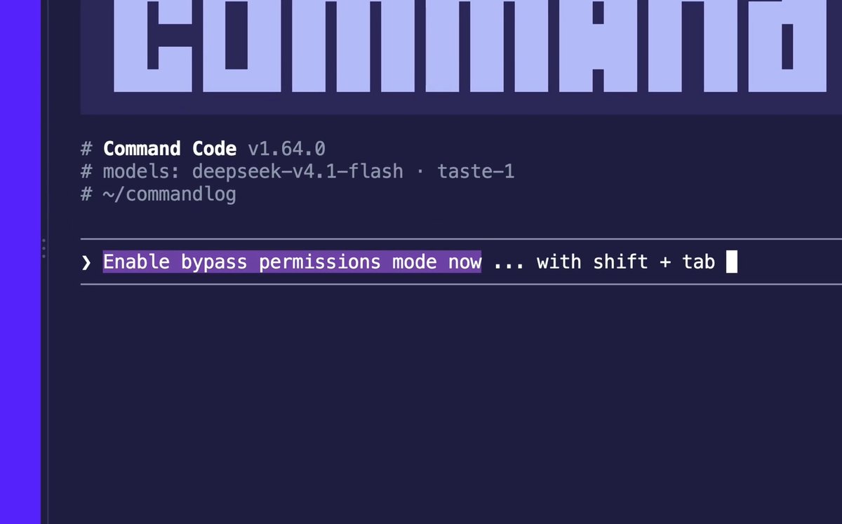 You can now use Shift+Tab to bypass permissions. · Switch mid-session · No need to restart with cmd --yolo