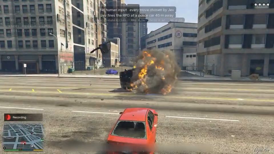 Jev driving cars and shooting cops with rocket launchers in GTA 5 It could reliably drive 30 miles/hour and escape 2 star wanted levels in the city We probably aren’t taking system1 model impacts on self driving seriously enough Another fun one with Peter Wang