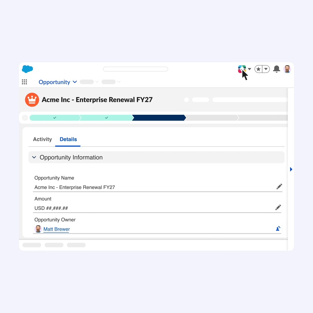Give your CRM a charge with Slackbot in Lightning. ⚡ Chat with Slackbot right next to a Salesforce record to update deals or draft a case resolution without switching tabs.