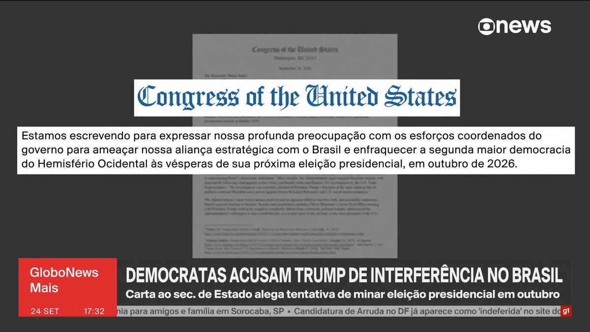 Parlamentares dos EUA acusam Trump de tentativa de interferência na eleição do Brasil. ➡️ #GloboNewsMais - de segunda a sexta, às 16h, na #GloboNews. Assista na TV e no #Globoplay