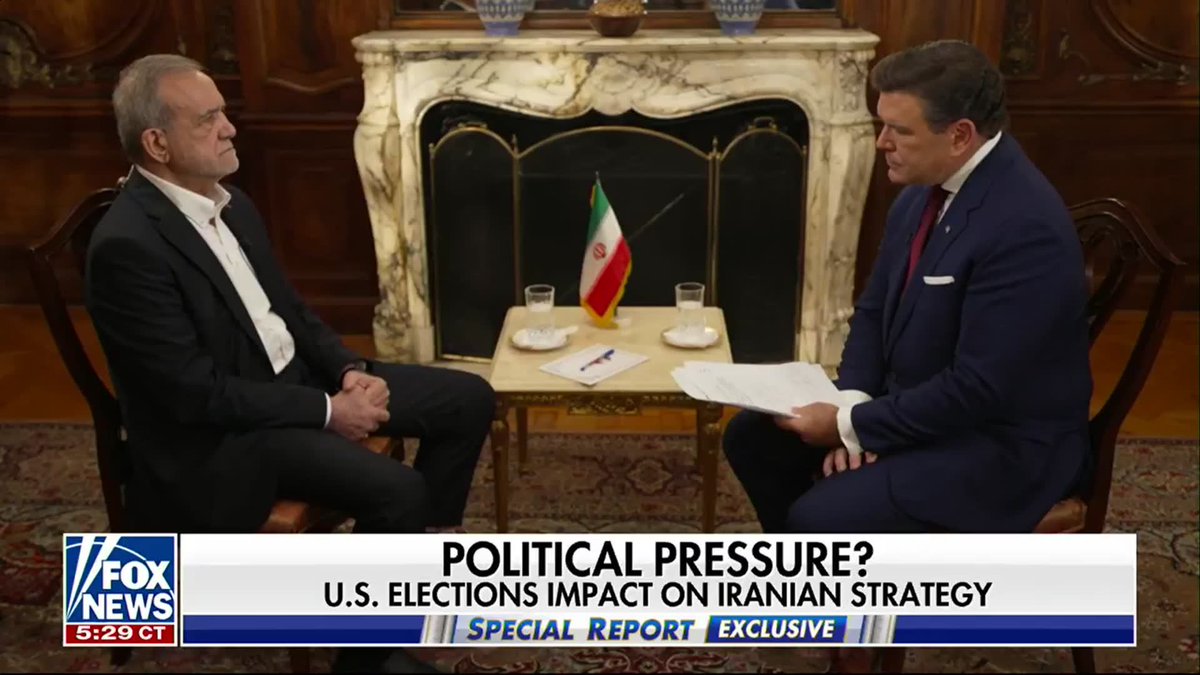 "It's America that must choose." Iranian President Masoud Pezeshkian tells Bret Baier that Iranians "do not wish to fight" and claims the regime wants peace, not death. Throughout the interview, Baier challenged Pezeshkian on ways the IRGC's actions have contradicted diplomatic rhetoric and violated agreements. Special Report