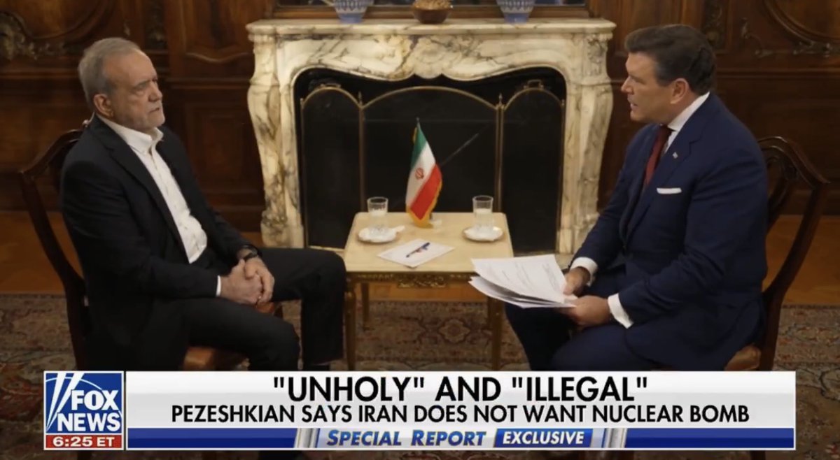 The FULL Fox News Interview with Iran's President, Dr. Pezeshkian 00:00 - War, Peace Deal and Iran’s Demands 02:37 - Hormuz, Hezbollah and the Houthis 04:42 - IRGC, Failed Deal and Who Controls Iran 05:53 - January Protests and Death Toll 12:10 - Supreme Leader and Iran’s Leadership 14:06 - China and U.S. Base Strike 16:24 - Iran’s Nuclear Program and 60% Uranium 19:40 - Diplomacy and Path to a Deal 20:38 - Iran’s Economy and Sanctions 22:48 - Ending the War