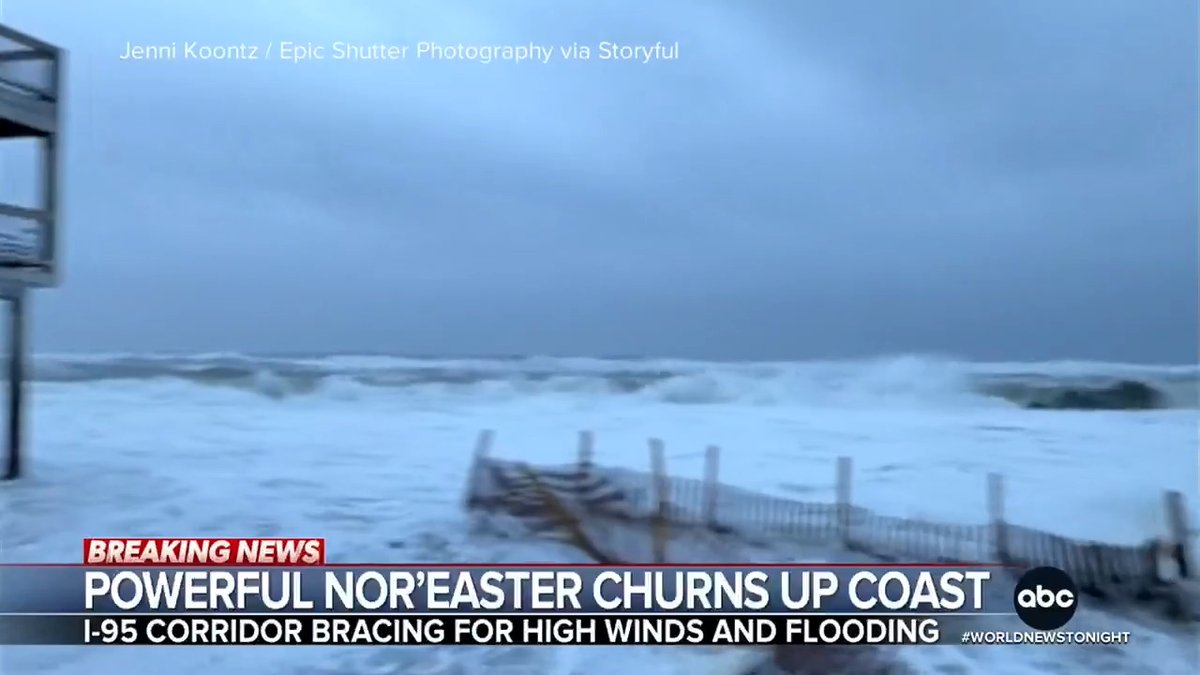 A powerful nor'easter is closing in on the East Coast, with millions on alert for coastal flooding and high winds. Six-to-twelve foot waves are already slamming North Carolina's Outer Banks. @whitjohnsontv reports and Lee Goldberg has the latest track.