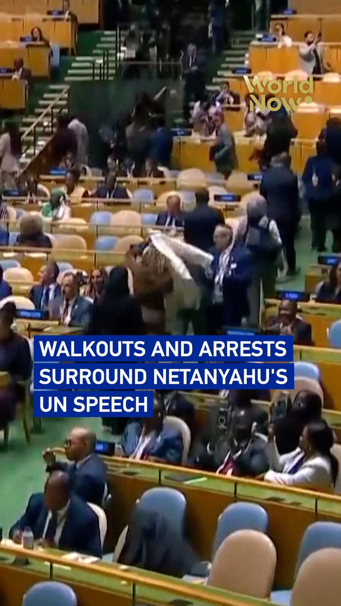 Dozens of delegates walked out as Israeli Prime Minister Benjamin Netanyahu took the podium at the UN General Assembly on Thursday, protesting Israel's actions against Palestinians. #WorldNow