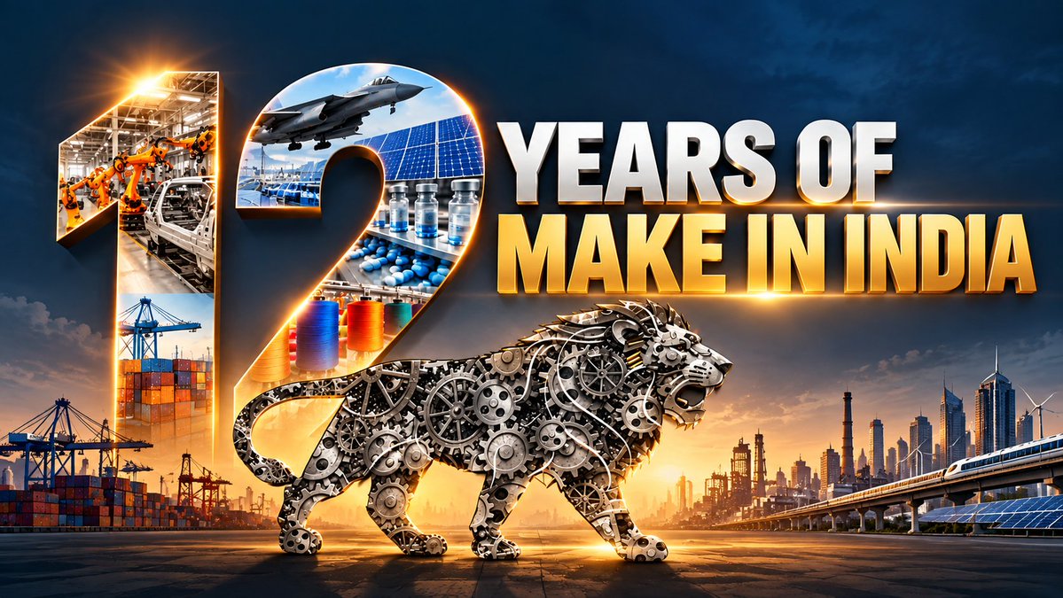 12 years, One Growing Ambition! 🇮🇳 A manufacturing story taking shape, step by step! From factories and supply chains to skills, innovation and infrastructure, #MakeInIndia is building an ecosystem with the capacity to make, innovate and scale. Watch: 🎥 #12YearsofMakeinIndia #MakeinIndia #AatmanirbharBharat
