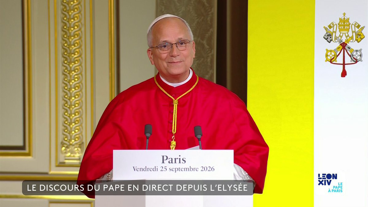 🔴 🗣 "La France est très souvent au coeur de la prière du pape qui n'oublie pas ses origines familiales normandes et béarnaises", s'amuse Léon XIV, qui s'exprime en Français lors de son premier discours en France. #canal16