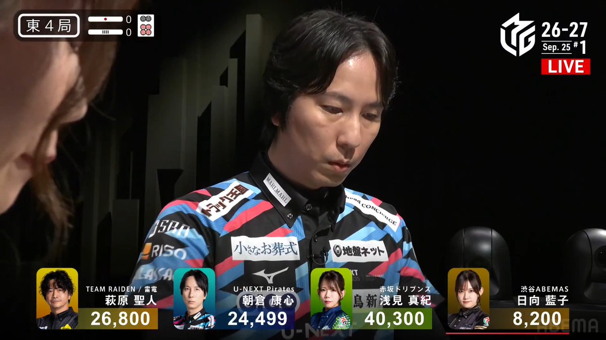 #Mリーグ 2026-27試合ダイジェスト📹 東4局 #朝倉康心 選手の倍満ツモ！ -白卓- 朝倉選手が🀚対子落としからこだわりの手順で ドラ2赤2の🀈🀋待ちリーチに仕上げる！ 日向選手が仕掛けて追いつくも 朝倉選手がツモって裏1の4000・8000で大きな加点に成功！ 👇動画タップで今すぐ無料視聴