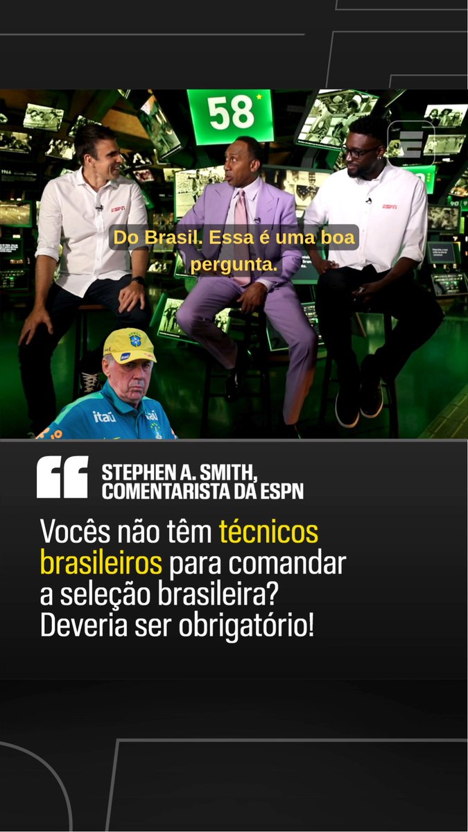 Stephen A. Smith, jornalista que cobre os esportes norte-americanos na ESPN, completamente revoltado com o fato do Brasil não ter um brasileiro no comando da seleção brasileira. 🎥 SportsCenter Brasil