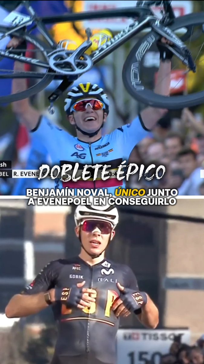 🌈😱 El 𝑷𝒊𝒕𝒃𝒖𝒍𝒍 versión española. 🏅ℹ️ Benjamín Noval iguala a Remco Evenepoel como los únicos en lograr el doblete júnior en un Mundial #Montréal2026 #LaCasaDelCiclismo
