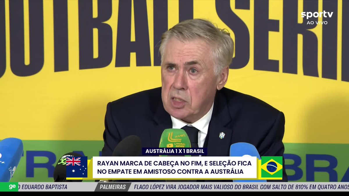 Ancelotti afirmou não sentir "sabor de derrota" no empate com a Austrália e ressaltou que é preciso paciência com os testes da Seleção. E aí, o que achou? #selecaobrasileira #Brasil #Australia #Ancelotti #amistoso #futebol