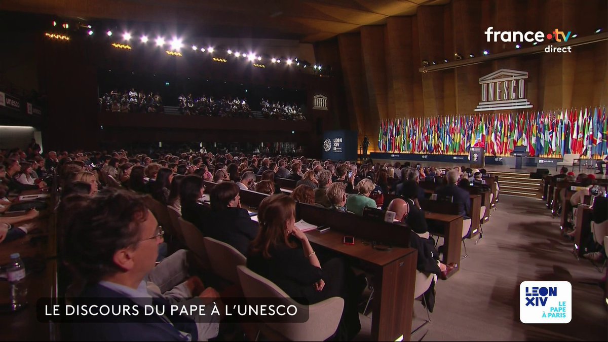 🔴 🗣 Le pape à l'Unesco : "Souvenons-nous qu'il n'existe qu'une seule planète Terre pour tous", poursuit le pape Léon XIV, insistant sur l'importance de l'écologie et de la culture pour améliorer la condition humaine. #canal16