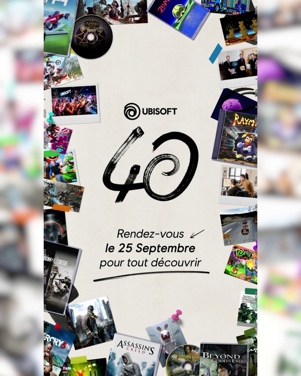 Ubisoft fête ses 40 ANS cette année ! 🥳 Pour célébrer cet anniversaire, on a demandé à 3 artistes de se réapproprier certains de nos univers les plus cultes ! 🖌️❤️ À découvrir dès demain 👀