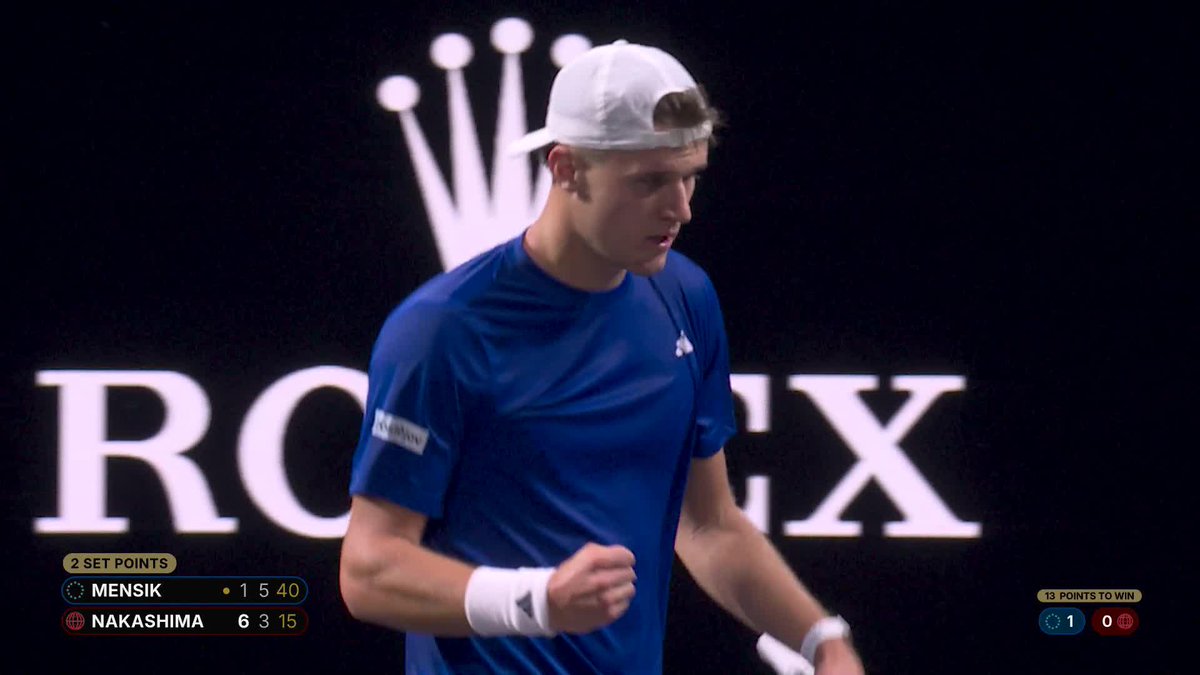 Mensik with the momentum 💨 He levels the match vs Nakashima 6-3! Laver Cup #LaverCup