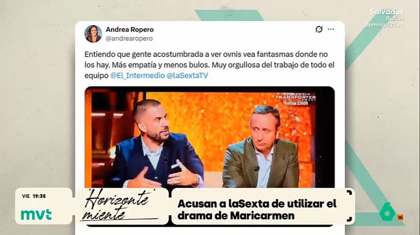 En la Sexta han respondido al programa Horizonte donde presentadores y colaboradores acusaron de ofrecerle algo a Mari Carmen a cambio de grabar su desahucio o de usarla. También han hecho un resumen de los HDP que han atacado en redes a Mari Carmen.