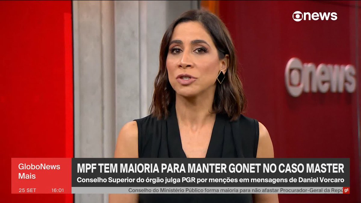URGENTE: Conselho Superior do MPF forma maioria para manter Gonet no caso Master. ➡️ #GloboNewsMais - de segunda a sexta, às 16h, na #GloboNews. Assista na TV e no Globoplay