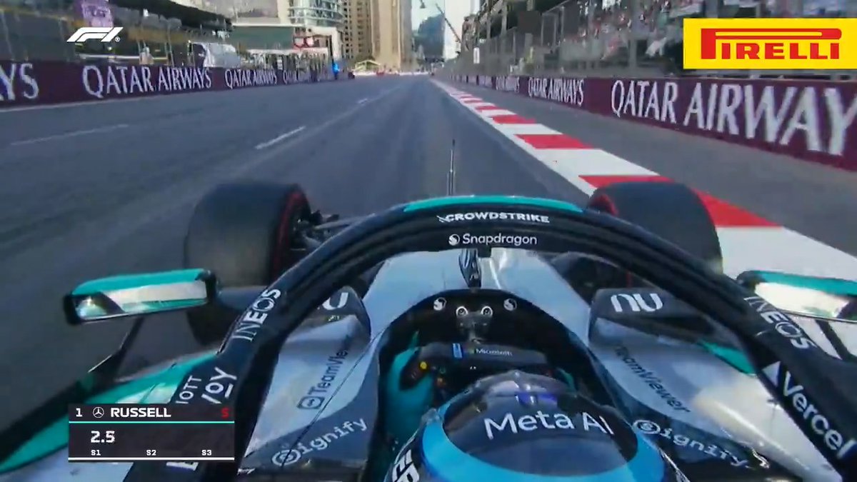 George Russell was in a class of his own during qualifying ☝️ See how the Mercedes driver tamed the Baku City Circuit on his way to pole position ☝️ #F1 #AzerbaijanGP Pirelli Motorsport