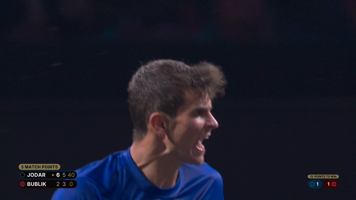 VAMOS 🔵 Rafael Jodar defeats Bublik 6-2, 6-3 to secure a second point for Team Europe. #LaverCup #TennisUnrivaled