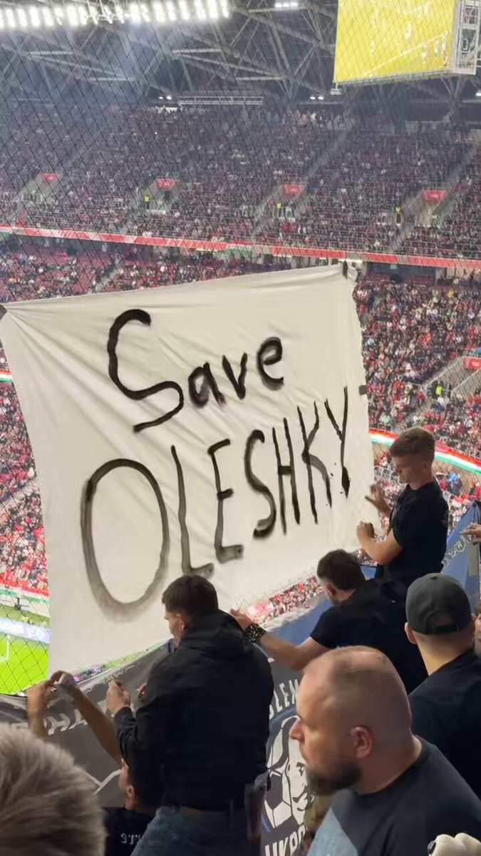 SAVE OLESHKY GOOGLE OLESHKY Action by ultras group United Ukraine at Puskas Arena (Hungary v Ukraine 25/29/26)