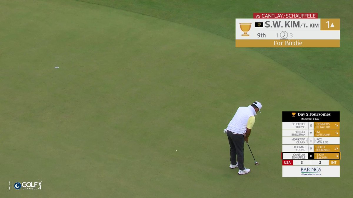 DOUBLE FIST PUMP 😤 Si Woo Kim drains a long birdie putt at the 9th and Tom Kim LOVES it