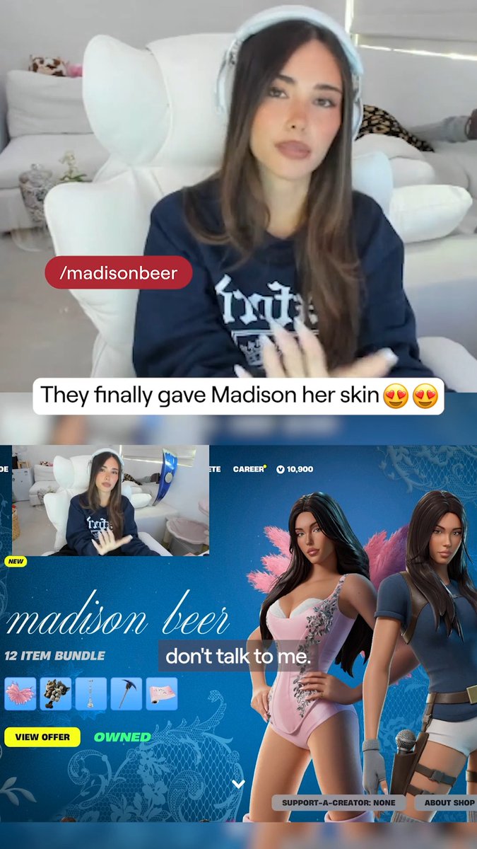 Madison Beer unveils her new Fortnite skin on stream 🥹
