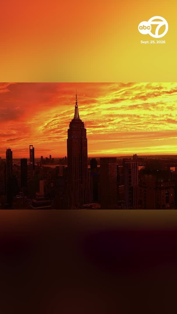TIMELAPSE: A magnificent sunset soaked the Empire State Building in a fiery hue on Friday night ahead of a nor'easter approaching the area.