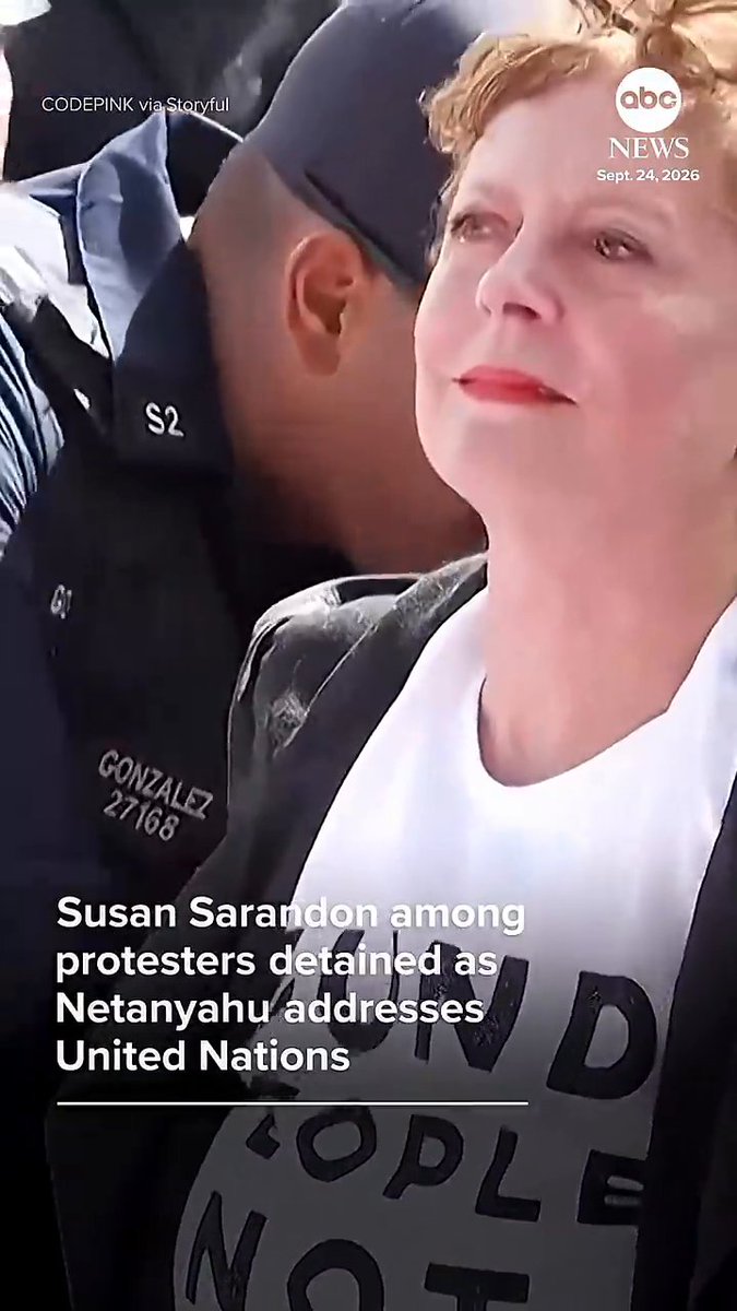 About 100 demonstrators were arrested in New York City on Thursday as Israeli Prime Minister Benjamin Netanyahu addressed the United Nations General Assembly, authorities said. Oscar-winning actress Susan Sarandon and Emmy winner Hannah Einbinder were among those detained.