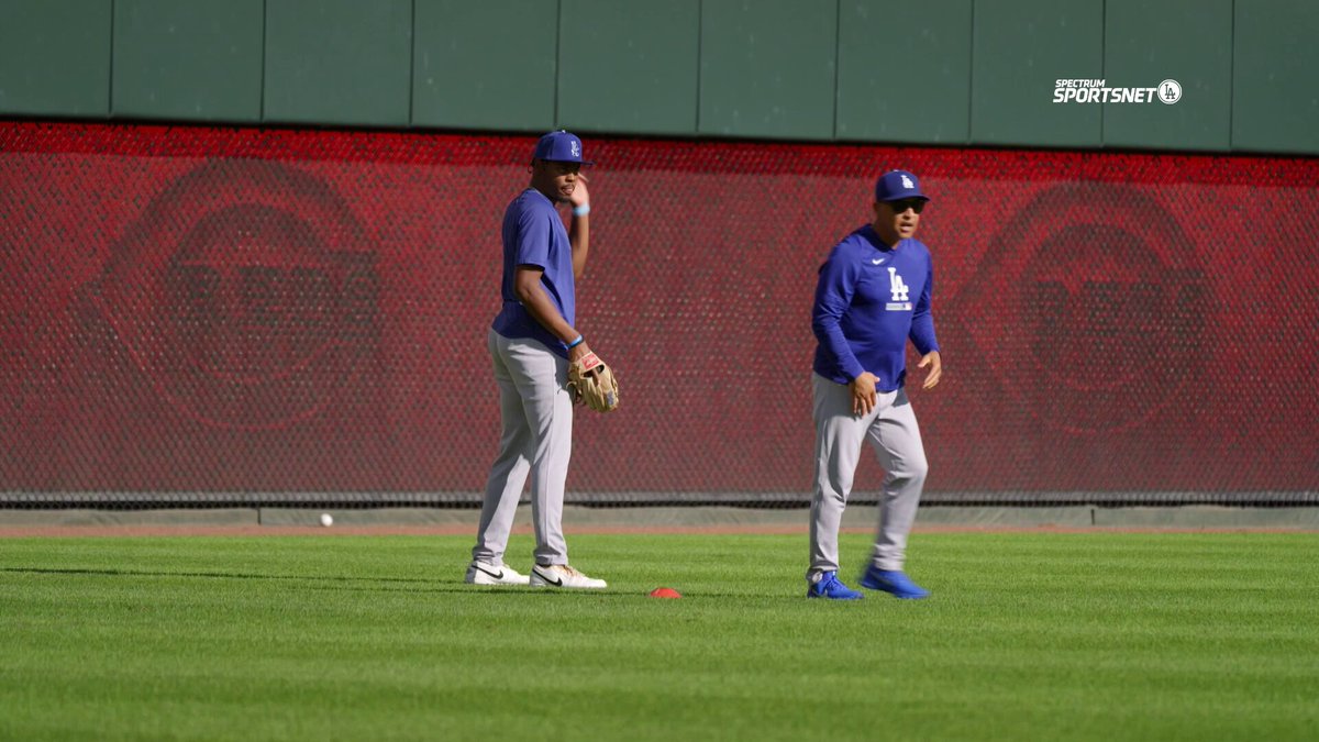 Josue De Paula is mic'd up in Cincinnati 🎤 He works out in left field with Doc and so much more on the latest episode of #BackstageDodgers - airing TONIGHT after the postgame show on SportsNet LA #Dodgers