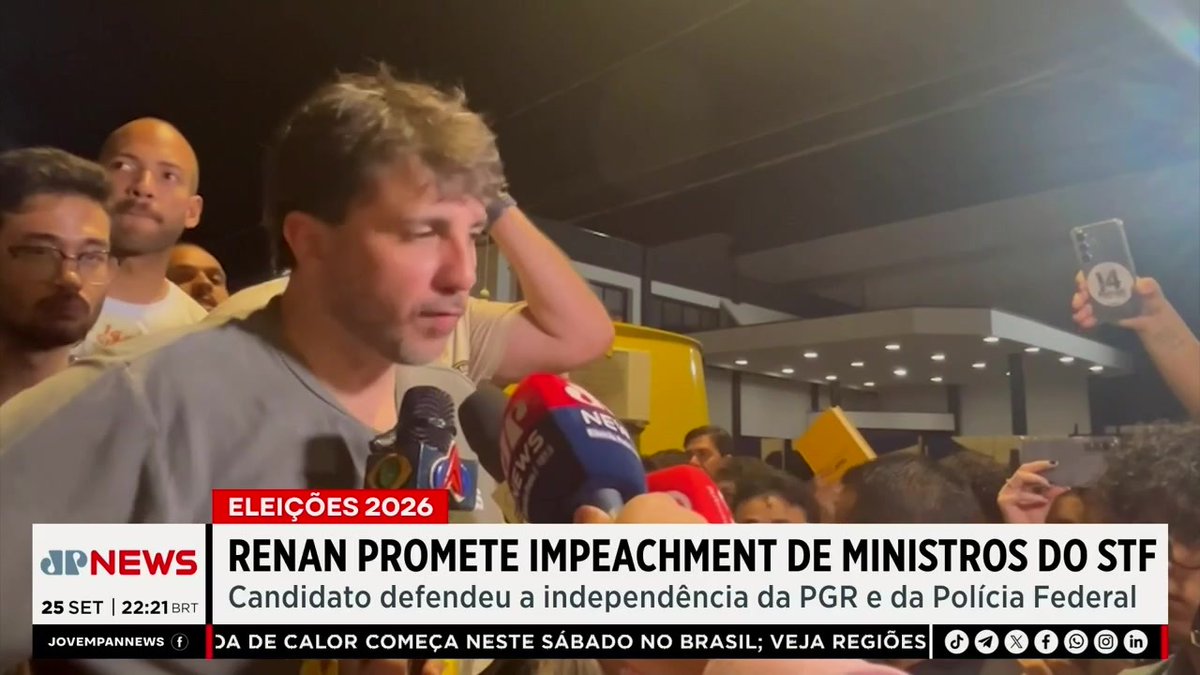 Renan promete impeachment de ministros do STF e defende autonomia da PGR e PF 📺 Confira na JP News 👉 #JornalJovemPan