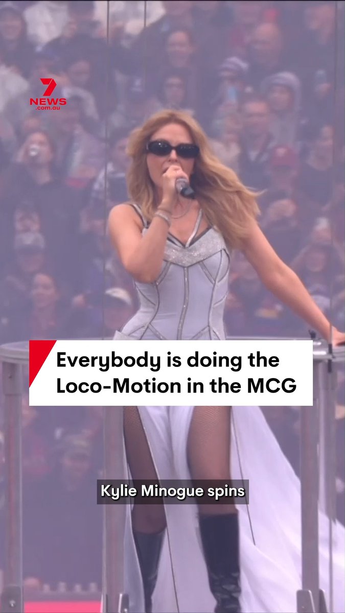 Kylie Minogue spins around the MCG. Australia's pop princess has dug deep into her archive of smash hits and sequins to headline the AFL Grand Final pre-game show. #AFL #Kylieminogue #brisbanelions #freemantledockers