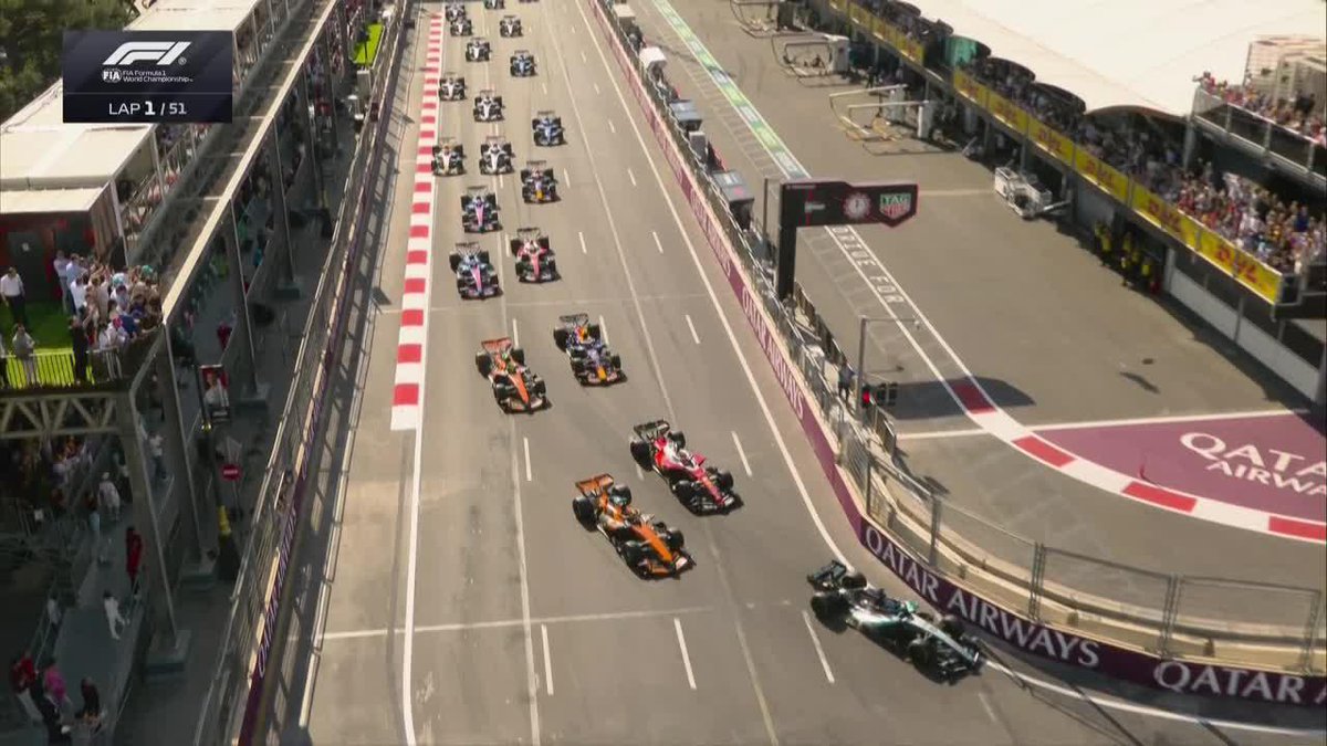 ¡UNA LARGADA PROLIJA! George Russell movió bien y se mantiene como puntero de la carrera. 🇦🇷 Franco Colapinto se mantuvo en el 9° lugar 📺 #AzerbaijanGP | Toda la temporada de #F1 por ESPN en el Plan Premium de #DisneyPlus