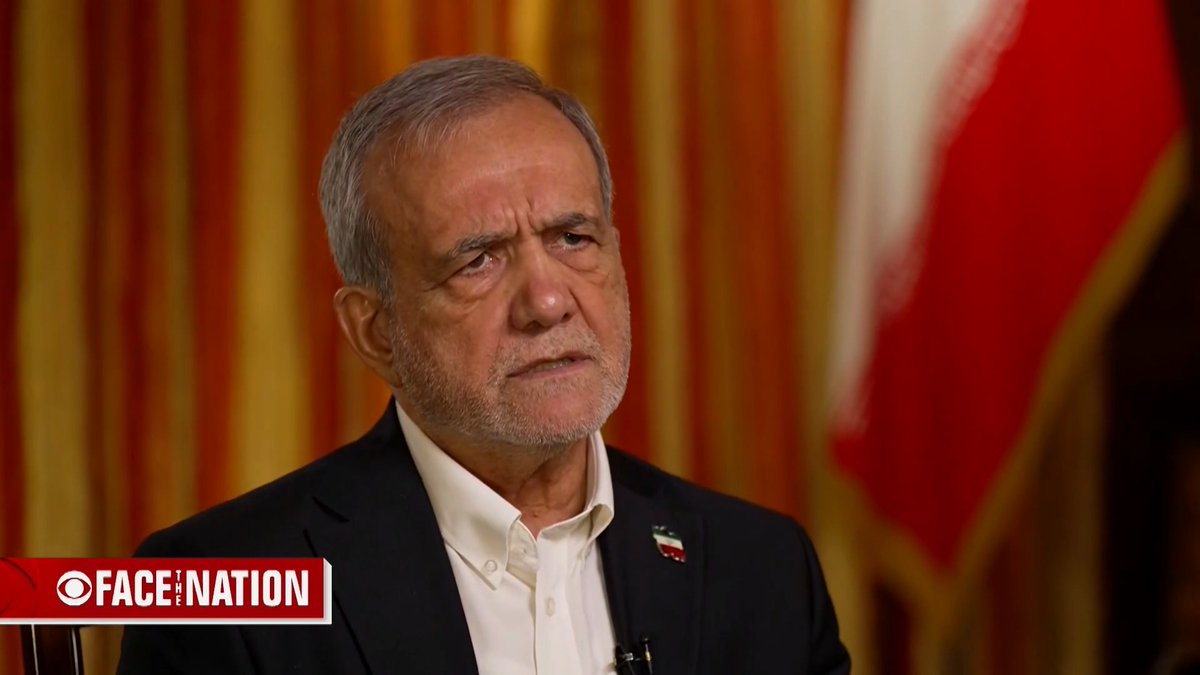 Iranian President Masoud Pezeshkian says before he can have a direct meeting with President Trump, "We need to determine now what exactly we want to reach an understanding on." "If we don’t abide by what we have written down as necessary, can we really resolve it through dialogue? We wrote it down and signed it. It’s clear," Pezeshkian told Margaret Brennan. "The first thing that needs to happen is that the distrust created by this war has to be overcome. We need to abide by what we have written down. The United States needs to show that it does not intend to overthrow our government or our administration. Put yourself in our position. Imagine someone came and martyred your supreme leader."
