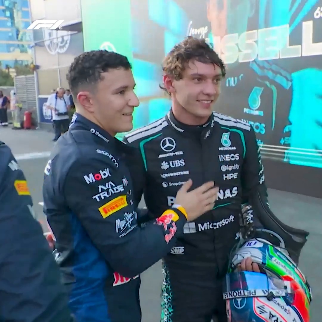 Handshakes and hugs for Isack 🤗 Very well deserved too! #F1 #AzerbaijanGP Oracle Red Bull Racing