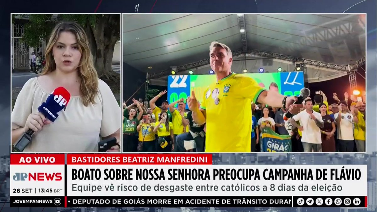 Boato sobre Nossa Senhora preocupa campanha de Flávio Bolsonaro na reta final da eleição 📺 Confira na JP News 👉 #FastNews