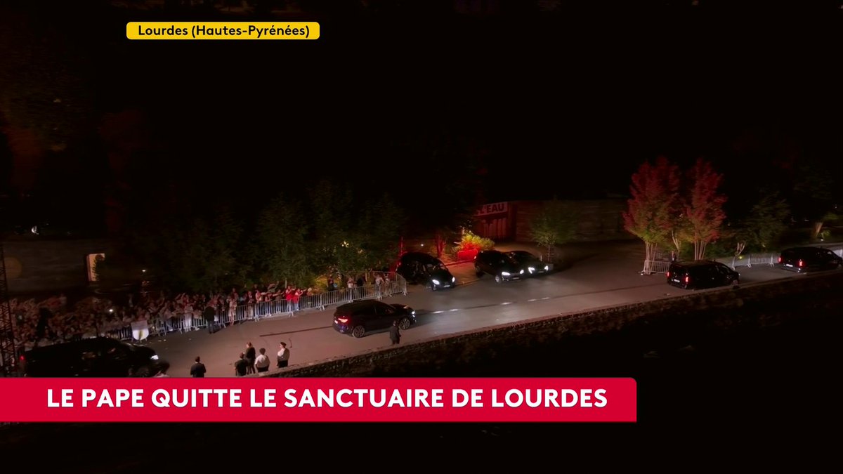 🔴 DIRECT. Le pape Léon XIV quitte le sanctuaire de Lourdes après un temps de prière à la grotte de Massabielle. Il doit désormais rejoindre l’évêché, situé à environ un kilomètre. #EditionSpéciale #Canal16