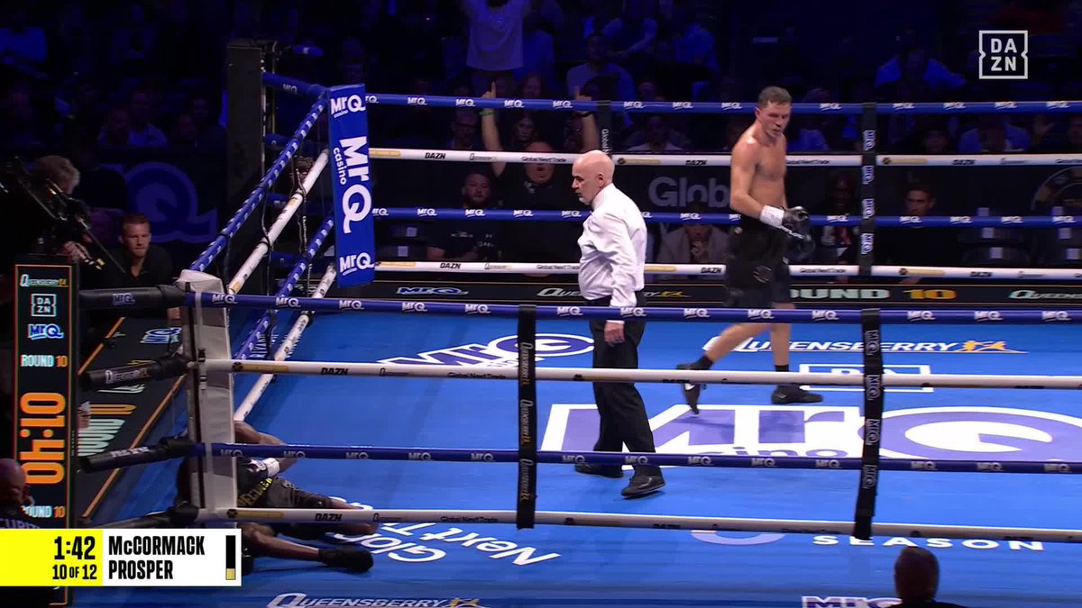 AND THE NEW...🏆 Luke McCormack knocks out Kay Prosper in the 10th to win The British super-lightweight title 👏 #DaviesCollins | LIVE NOW on DAZN ▪️