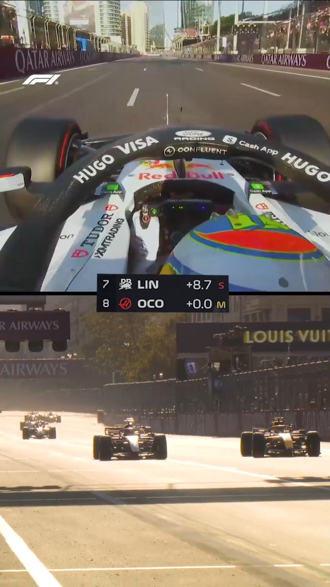 0.03 seconds... the gap between Lindblad and Ocon on the line 🤯 #F1 #AzerbaijanGP