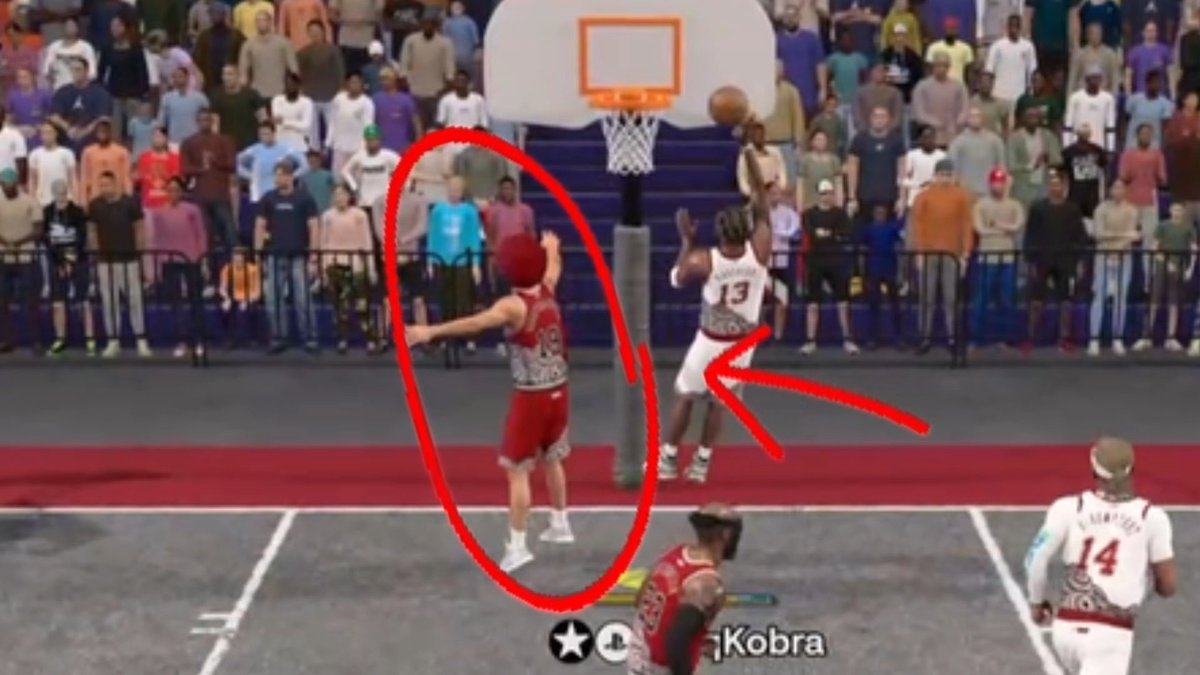 Back turned. Opposite side of basket. Light Contest. Idc what their interior ratings or badges are. They're basically out of the play