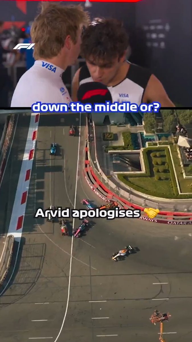Arvid holds his hands up after contact with Liam #F1 #AzerbaijanGP Visa Cash App Racing Bulls F1 Team