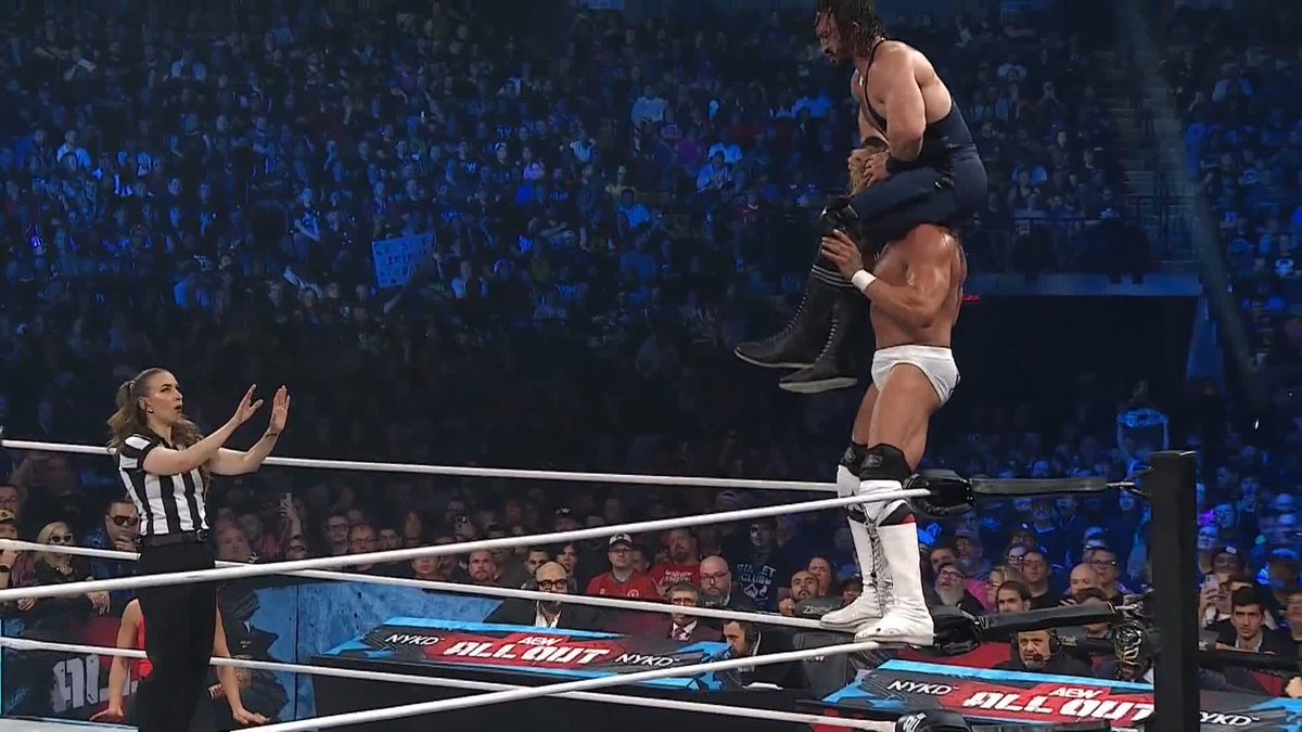A MASSIVE hurricanrana from @BastardPAC, who escapes after Andrade “El Idolo” The Real Latino Man! counters! Watch #AEWAllOut LIVE on HBO Max PPV
