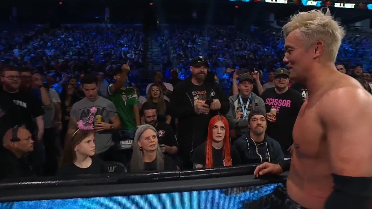 Kazuchika Okada was teasing Tommaso Ciampa's wife/daughter and wanted to HIGH FIVE WILLOW. SHE DENIED SO HE FLIPPED THE BIRD... BEFORE WILLOW DOUBLE FLIPPED OKADA. OH MY GOD, WHAT A SPOT. 😭😭😭