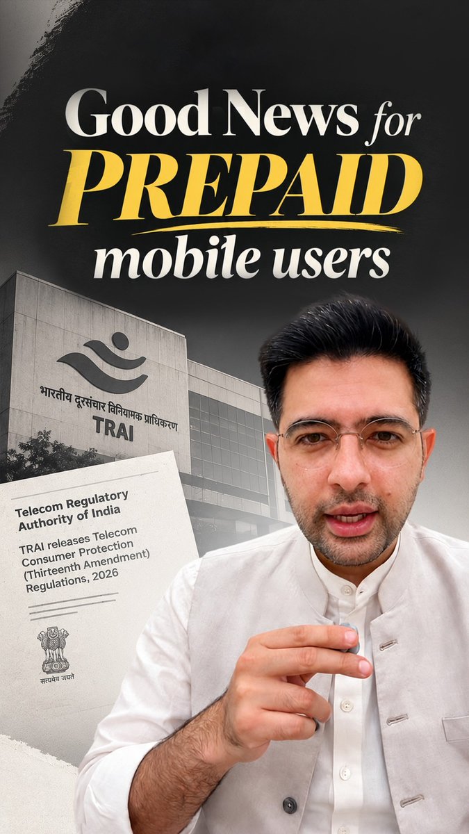 Good news for Prepaid Mobile Users in India The Govt just introduced Telecom Consumer Protection (Thirteenth Amendment) Regulations, 2026, consumers will now have: • 30-day recharge plans, reducing the need for 13 monthly recharges to 12 in a year • Voice and SMS-only plans for those who do not need data • More suitable options for low-budget consumers who primarily need basic voice calls Many of you had shared your concerns with me about limited and inflexible recharge options. I raised this issue in Parliament on 11th March, seeking greater choice and more affordable options for consumers. I am grateful to the Government of India and TRAI for resolving these concerns in the interest of greater consumer choice and convenience.