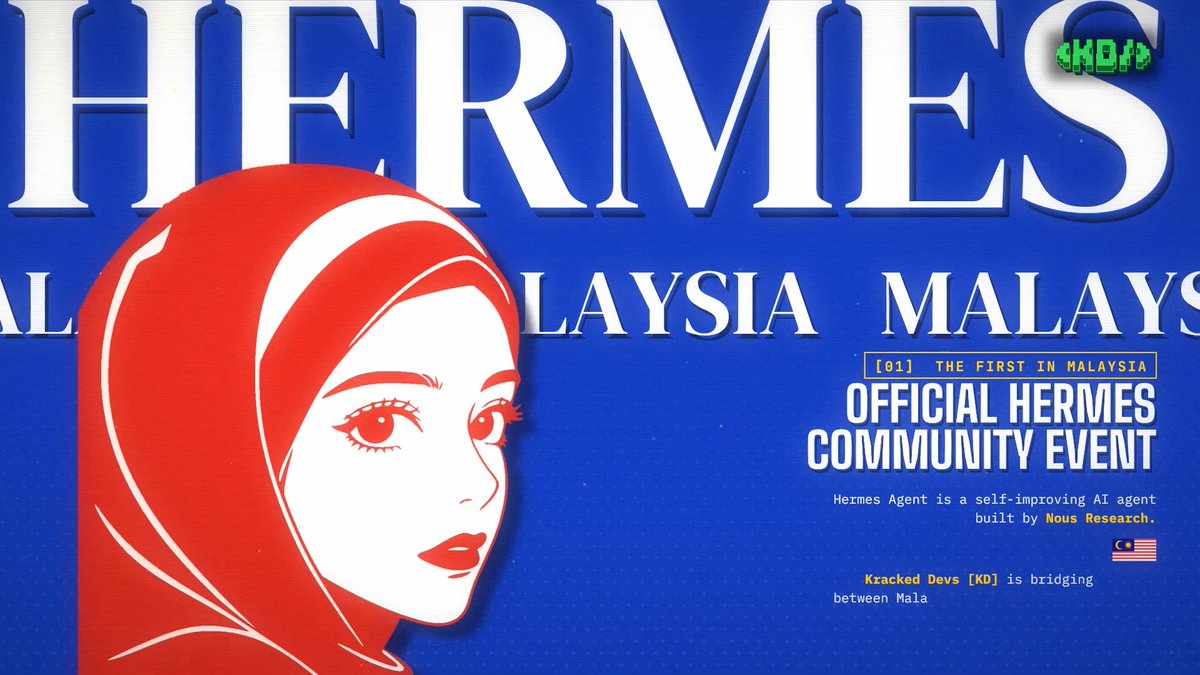 Months of unofficial Hermes workshops. Our team runs on it every day. Now it's official. 🇲🇾 The first official Hermes event in Malaysia Kracked Devs × Nous Research 📅 3 Oct + 17 Oct, full-day workshops 📍 The AI Builder School, KL Eco City Let's show Malaysia what agentic AI can do 👾 30 seats each, approval only Thanks to Teknium 🪽 + witcheer for being awesome and giving us the opportunity to host this for our country 🫡 Registration link: