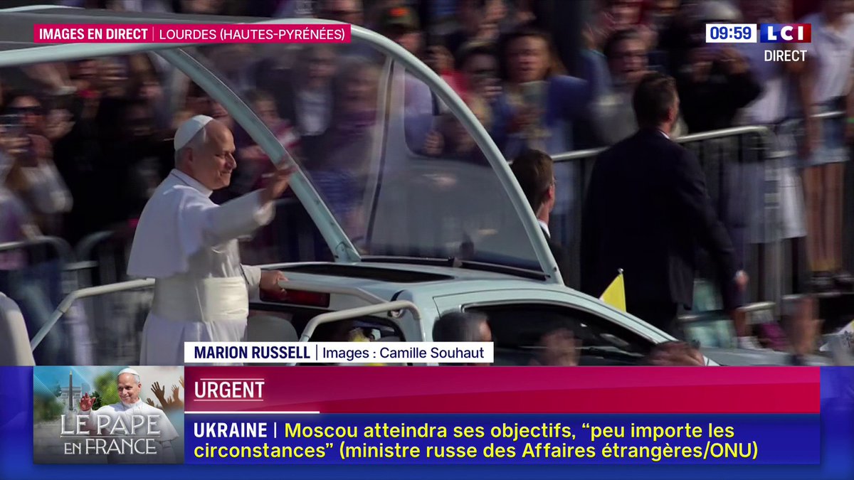 ✝️🇫🇷 Le pape Léon XIV est accueilli par une foule de fidèles à Lourdes.